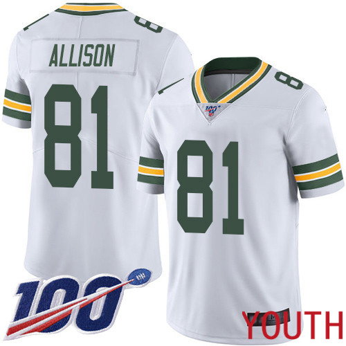 Green Bay Packers Limited White Youth #81 Allison Geronimo Road Jersey Nike NFL 100th Season Vapor Untouchable->youth nfl jersey->Youth Jersey